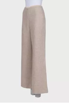 Beige wide-leg trousers with a zipper