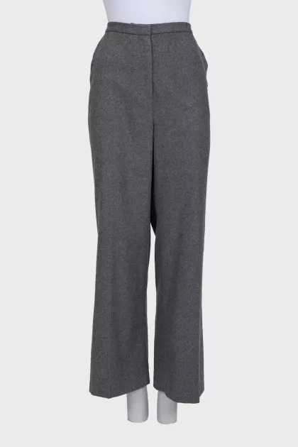 High-waisted grey wide-leg trousers