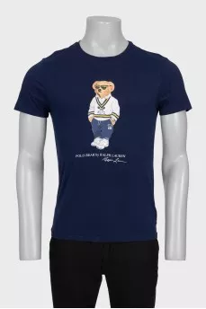 Men's blue slim fit t-shirt with print