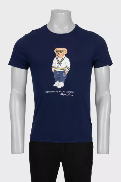 Men's blue slim fit t-shirt with print