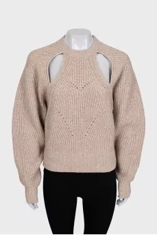 Wool and cashmere jumper with open back