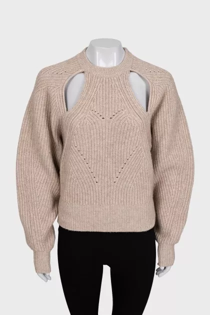Wool and cashmere jumper with open back