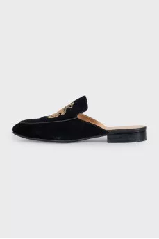 Men's black suede mules with branded patch