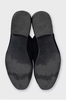 Men's black suede mules with branded patch
