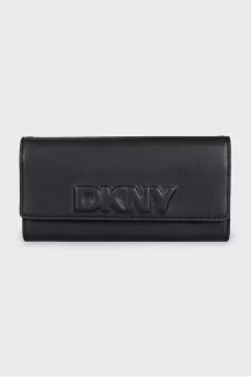 Black leather wallet with tag