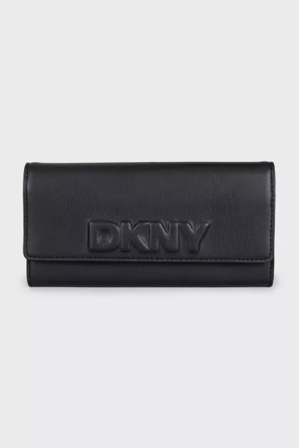 Black leather wallet with tag