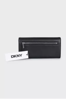 Black leather wallet with tag
