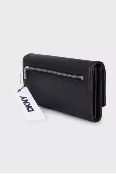 Black leather wallet with tag