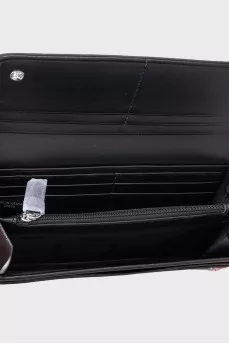 Black leather wallet with tag