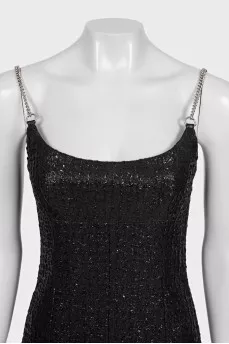 Black bodycon dress with silver straps