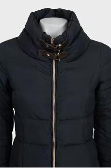 Fitted down jacket with a zipper in black