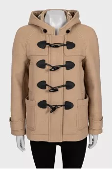 Cropped beige coat with a hood
