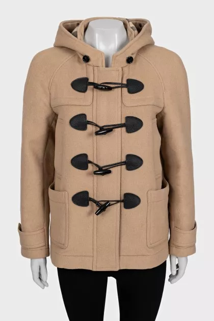 Cropped beige coat with a hood