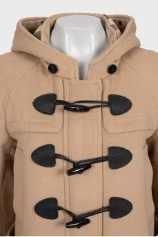 Cropped beige coat with a hood