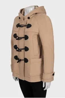 Cropped beige coat with a hood