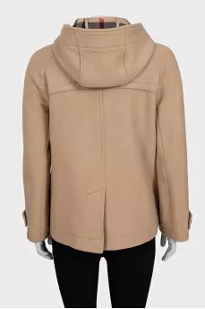 Cropped beige coat with a hood