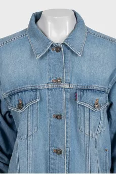 Blue denim jacket with tie sleeves