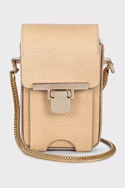 Beige embossed leather mini bag