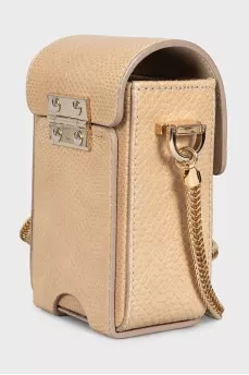 Beige embossed leather mini bag