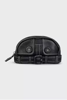Vintage black leather cosmetic bag