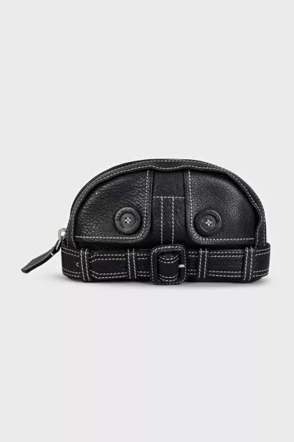 Vintage black leather cosmetic bag