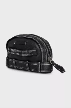 Vintage black leather cosmetic bag