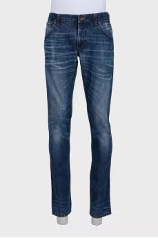 Men's blue jeans with silver jacron