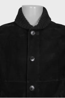 Men's black jacket with suede and fur trim