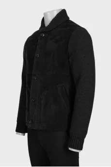 Men's black jacket with suede and fur trim