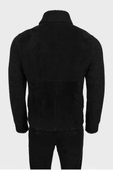 Men's black jacket with suede and fur trim