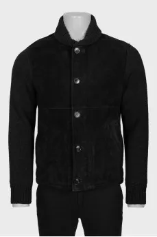 Men's black jacket with suede and fur trim