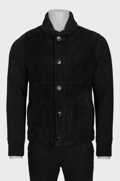 Men's black jacket with suede and fur trim