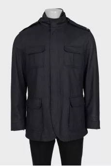 Men's black coat with a hood