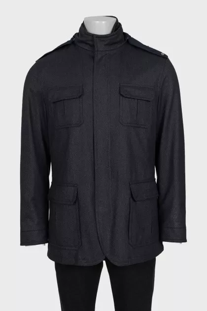 Men's black coat with a hood