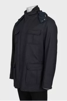 Men's black coat with a hood