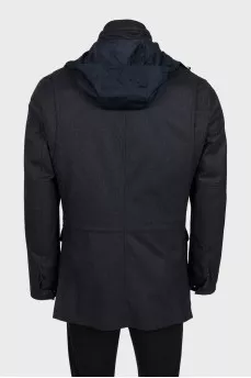 Men's black coat with a hood