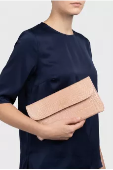 Beige crocodile leather clutch
