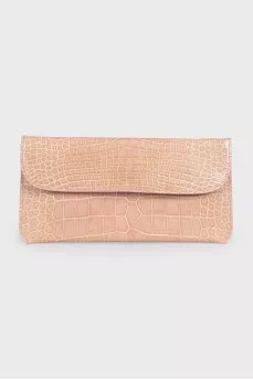 Beige crocodile leather clutch