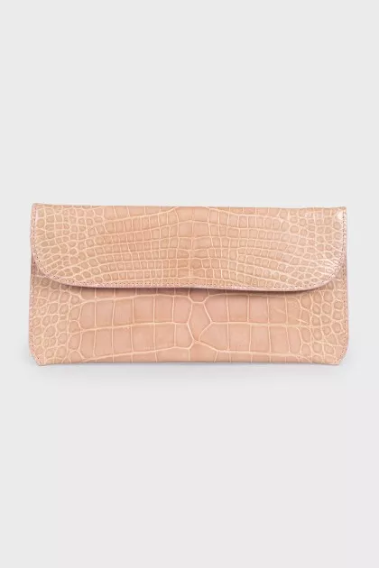 Beige crocodile leather clutch