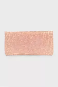 Beige crocodile leather clutch