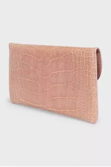 Beige crocodile leather clutch
