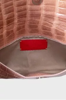 Beige crocodile leather clutch