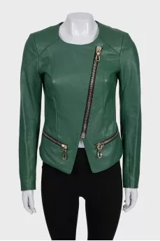 Green leather tapered jacket