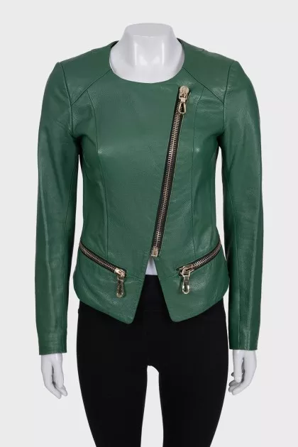 Green leather tapered jacket