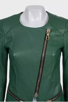 Green leather tapered jacket