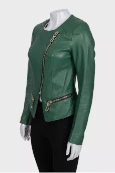 Green leather tapered jacket