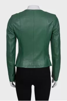 Green leather tapered jacket