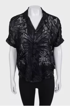 Black translucent printed blouse