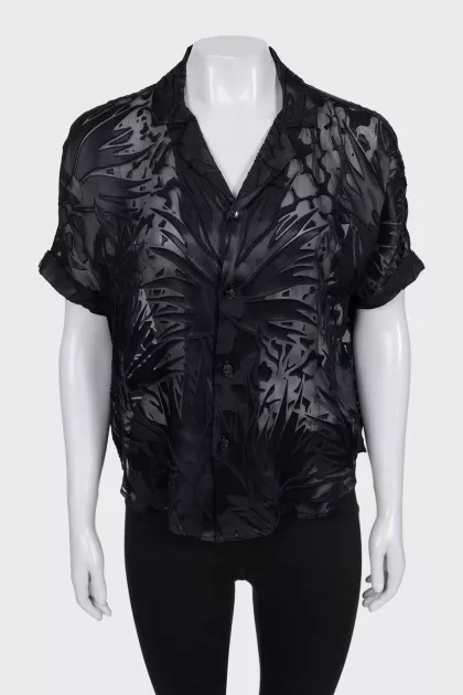 Black translucent printed blouse