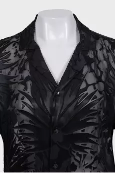 Black translucent printed blouse